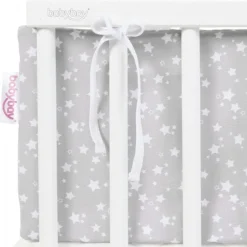Babybay Protetor de Grades Piqué para Maxi, Boxspring, Comfort e Comfort Plus - cinza c/ estrelas brancas