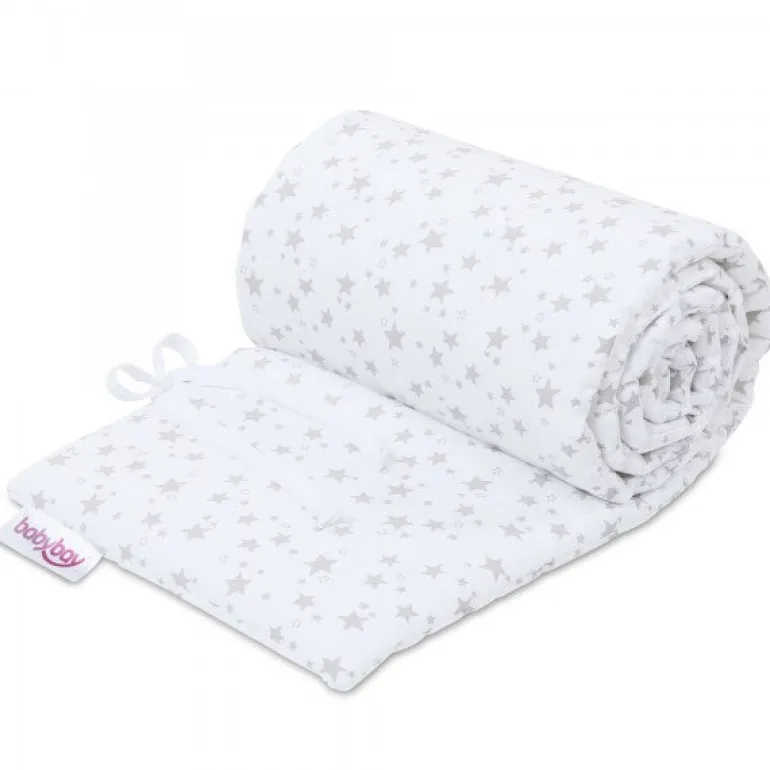 Babybay Protetor de Grades Piqué para Maxi, Boxspring, Comfort e Comfort Plus - branco c/ estrelas cinza claro