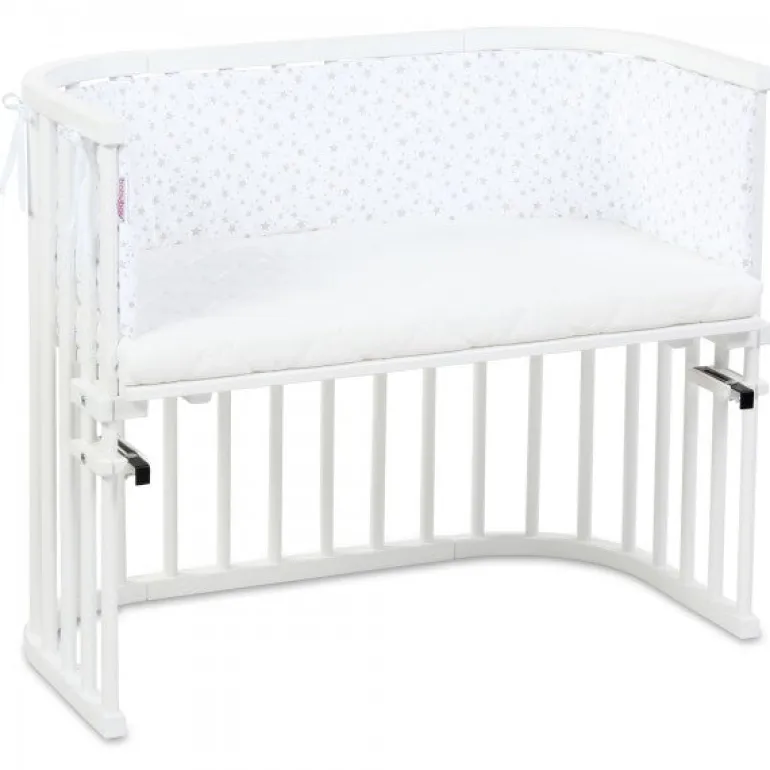 Babybay Protetor de Grades Piqué para Maxi, Boxspring, Comfort e Comfort Plus - branco c/ estrelas cinza claro