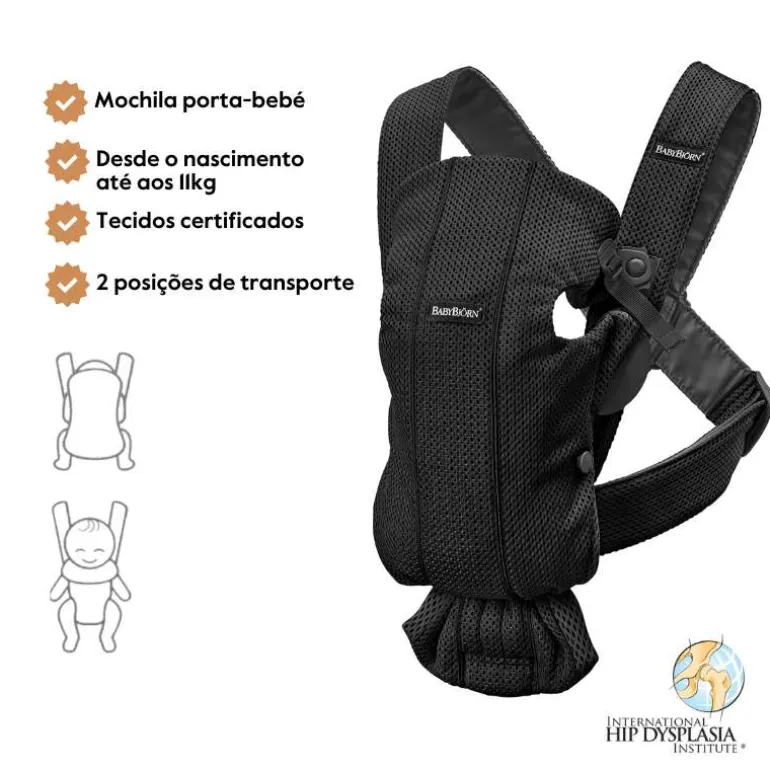 BabyBjorn Mochila Porta Bebé Mini Mesh - Negro