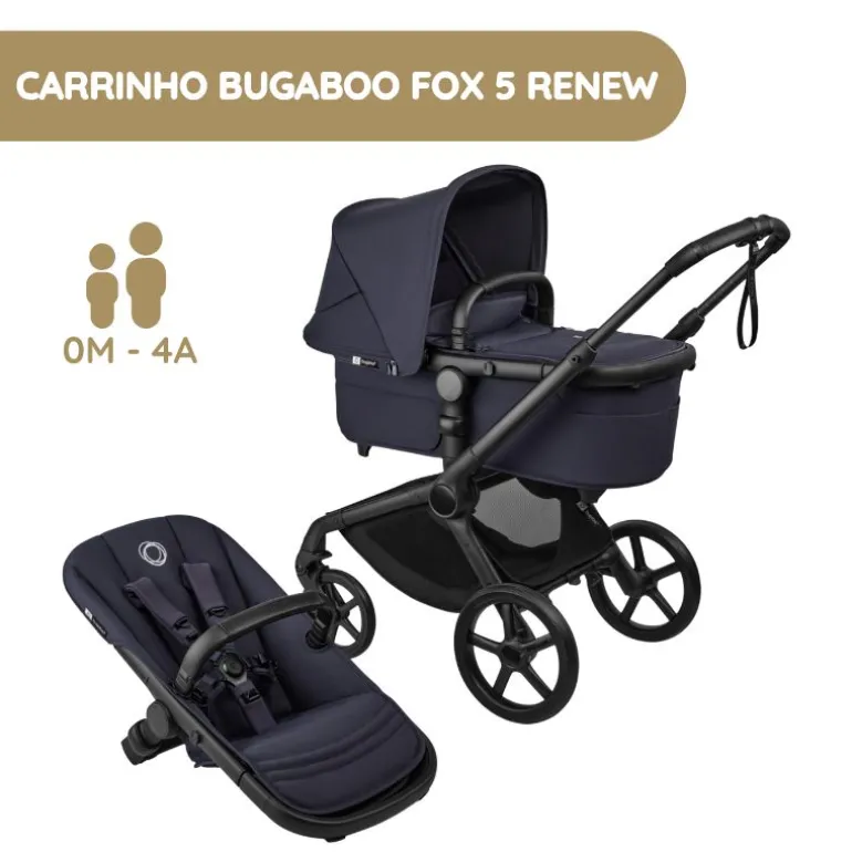 Carrinho de Bebé Bugaboo Fox 5 Renew - Negro/Azul Indigo