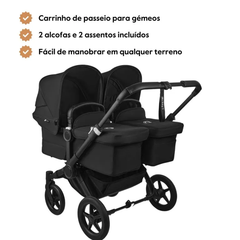 Carrinho de Bebé para Gémeos Bugaboo Donkey 5 Twin - Black/Midnight Black