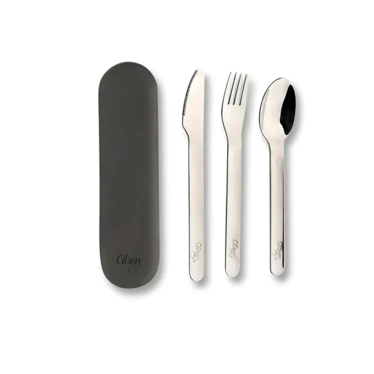 Citron Conjunto de Talheres e Estojo em Silicone - Negro