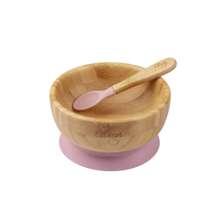 Citron Taça de Bambú c/ Ventosa e Colher - Rosa