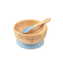Citron Taça de Bambú c/ Ventosa e Colher - Azul