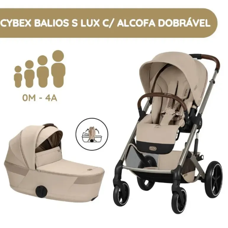 Cybex Balios S Lux Carrinho de Bebé com Alcofa Dobrável - Almond Beige