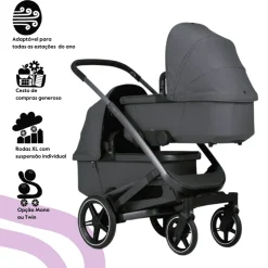Joolz Geo3 Carrinho de Bebé (Twin) - Para gémeos ou dois bebés dos 0 aos 4 anos - Stone grey