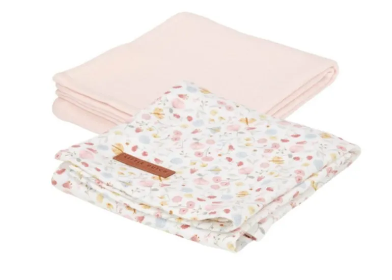 Little Dutch Mini Toalhinhas de Higiene | Washcloths - Flowers and Butterflies / Pure Soft Pink