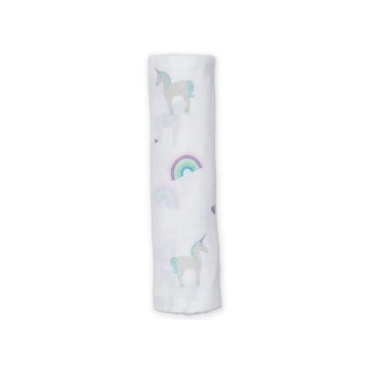 Lulujo - Musselina de Algodão 120x120cm - Arco-íris & Unicornios