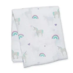 Lulujo - Musselina de Algodão 120x120cm - Arco-íris & Unicornios