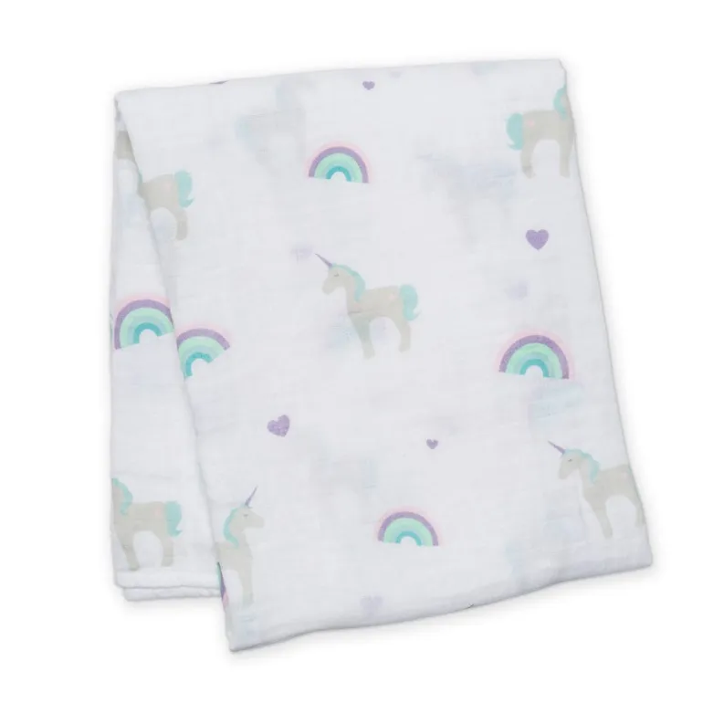 Lulujo - Musselina de Algodão 120x120cm - Arco-íris & Unicornios