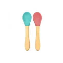 Minikoioi Colheres em Silicone e Bambu - Verde e Bordeaux