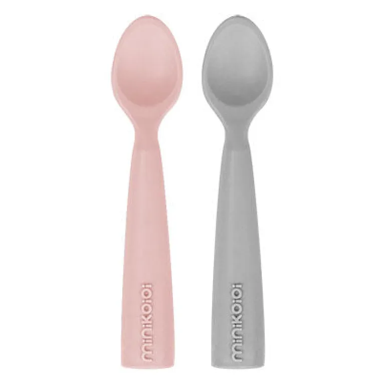 Minikoioi Colheres em Silicone - Pinky Pink/Powder Grey