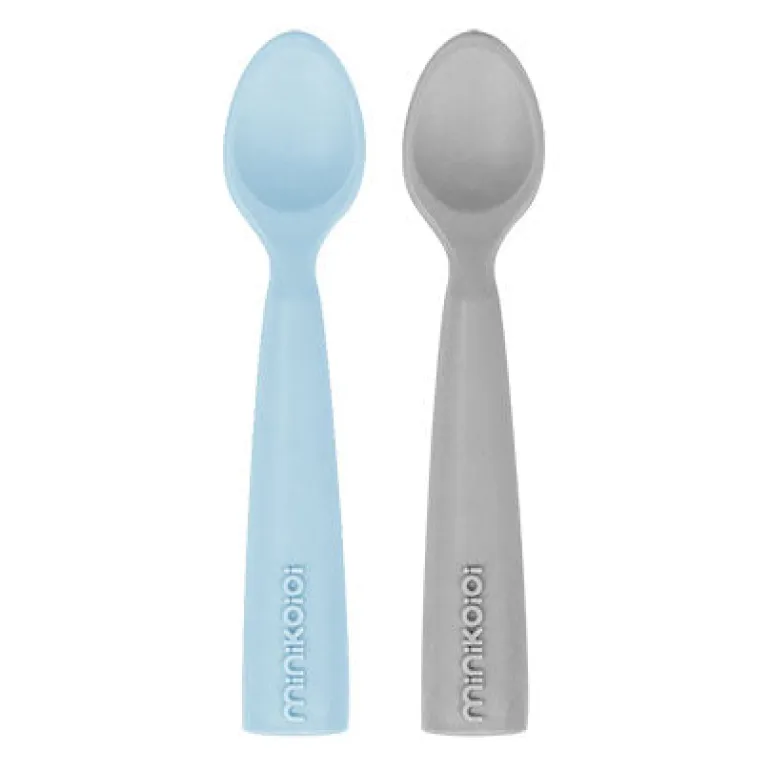 Minikoioi Colheres em Silicone - Mineral Blue/Powder Grey