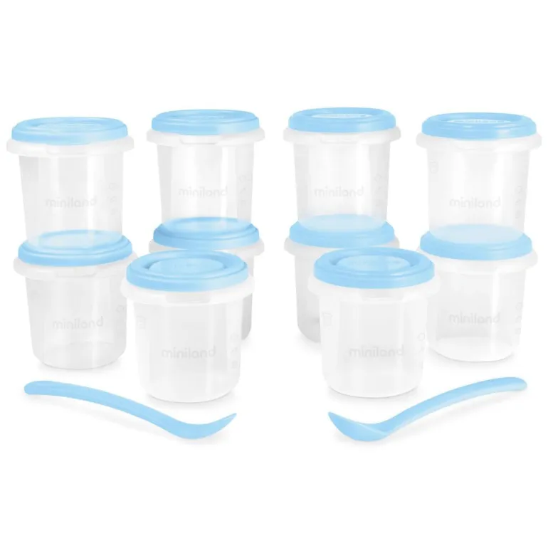 Miniland 10 Recipientes Herméticos 250ml + 2 Colheres Azul