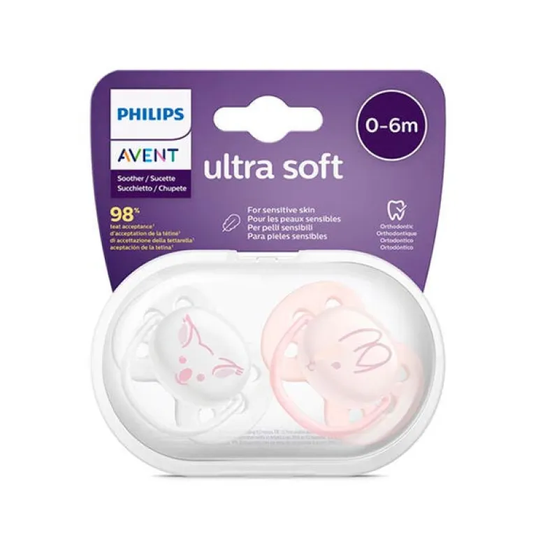 Philips Avent - 2 Chupetas - Ultra Soft - Deco 0-6M - Menina