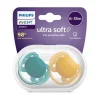 Philips Avent - 2 Chupetas - Ultra Soft 6-18M - Lisas Verde/Ocre