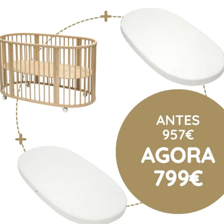 Stokke Sleepi Berço + Colchão + Lençol - Natural