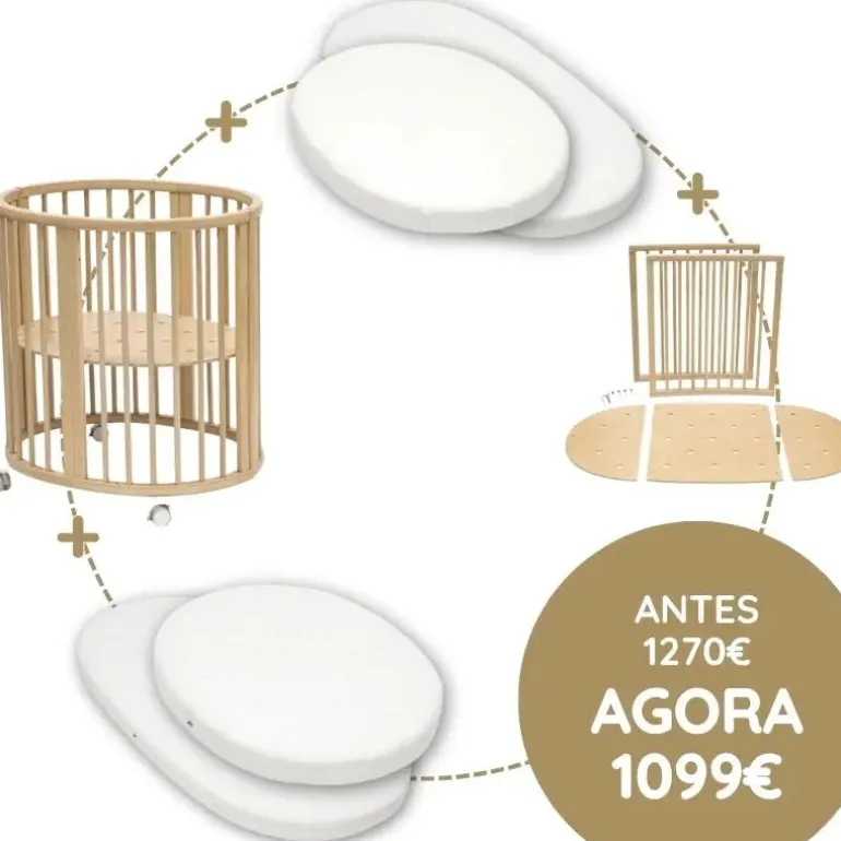 Stokke Sleepi Mini Berço + Extensão + Colchões + Lençóis - Natural