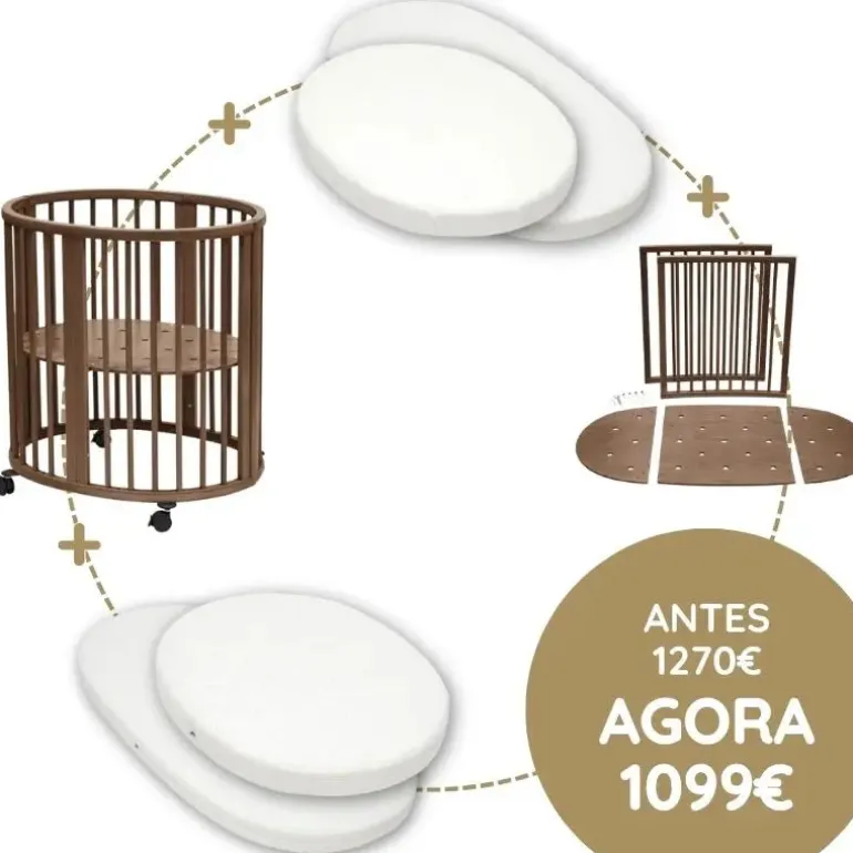 Stokke Sleepi Mini Berço + Extensão + Colchões + Lençóis - Warm Brown