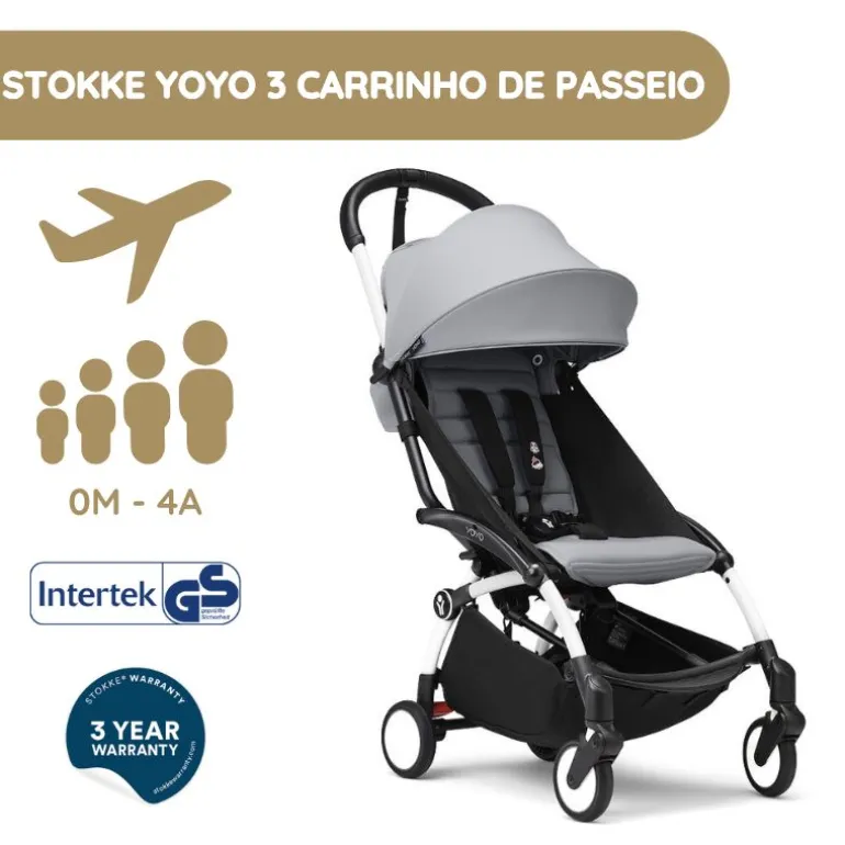 Stokke YOYO 3 Carrinho de Bebé - White + Color Pack - Stone