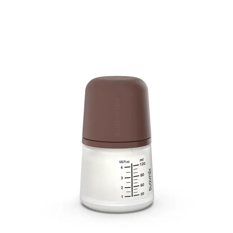 Suavinex Biberão Anticólicas Zero.Zero 120 ml - Fluxo Adaptável - Tom Escuro