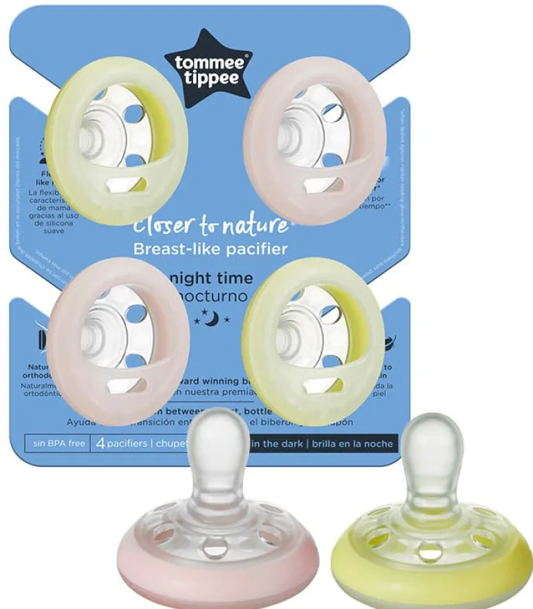 Tommee Tippee 4 Chupetas Forma de Peito 6-18 - Night Time Menina