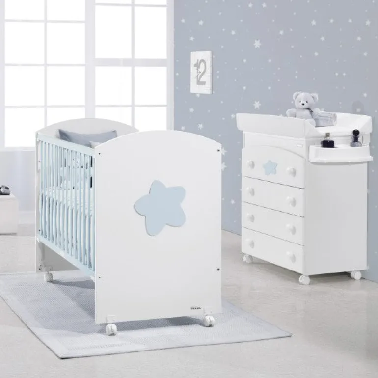 Trama Cama Cosleep Big Star - Branco/Azul Bebe