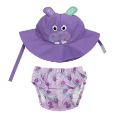 ZooCchini - Conjunto de Banho Chapéu e Cueca 6-12 meses - Hipopótamo
